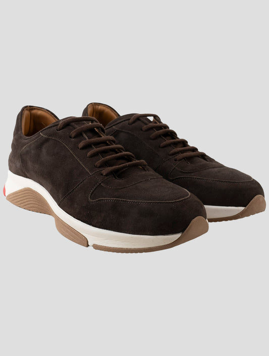 Kiton Brown Leather Suede Sneakers