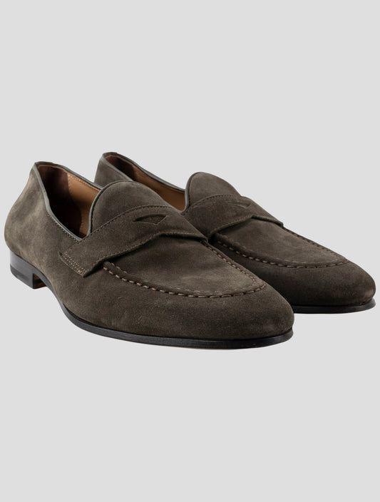 Kiton Green Leather Suede Loafers