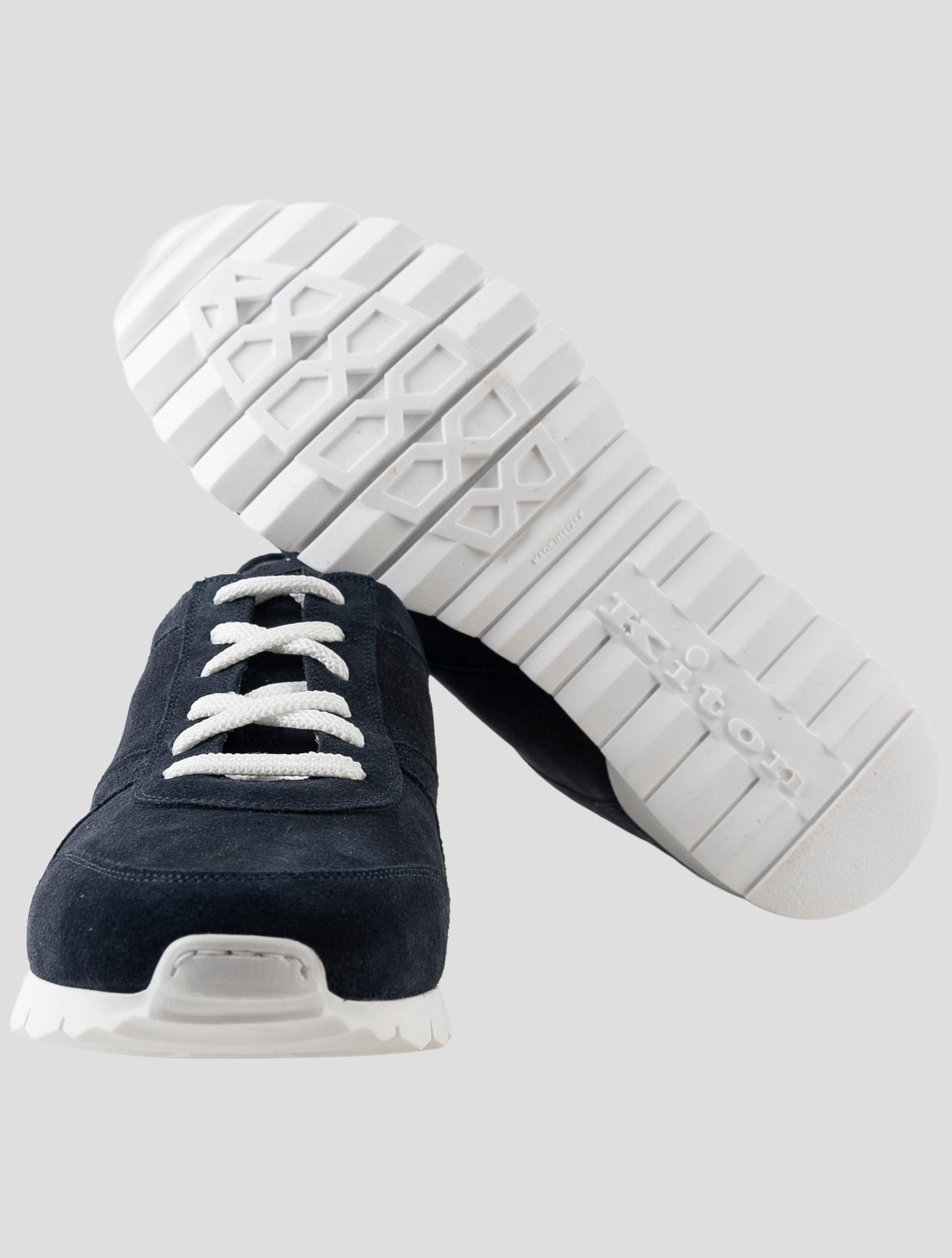 Kiton Blue Leather Suede Sneakers
