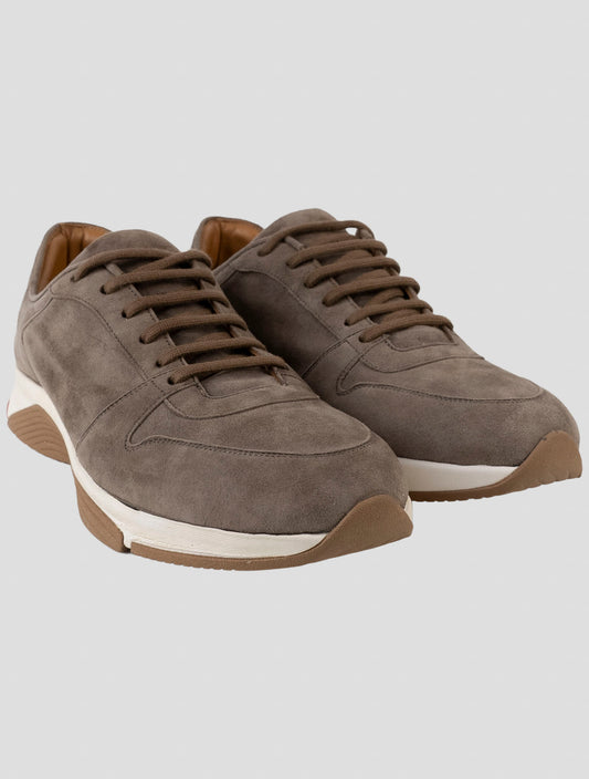 Kiton Brown Leather Suede Sneakers
