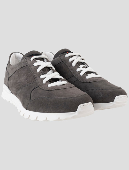 Kiton Gray Leather Suede Sneakers