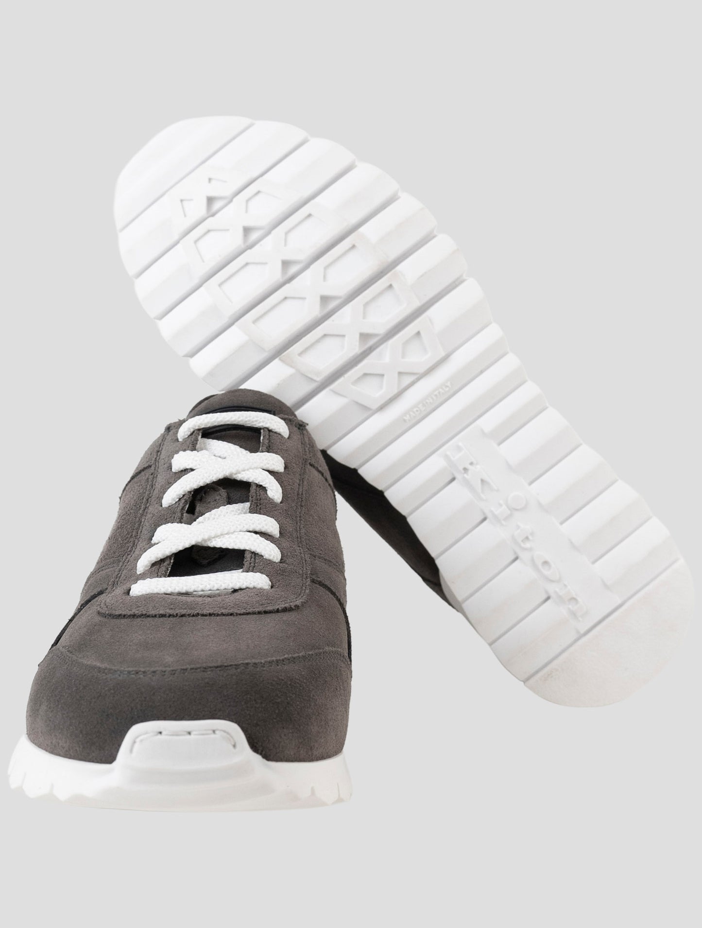 Kiton Gray Leather Suede Sneakers