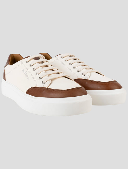 Kiton White Brown Leather Sneakers