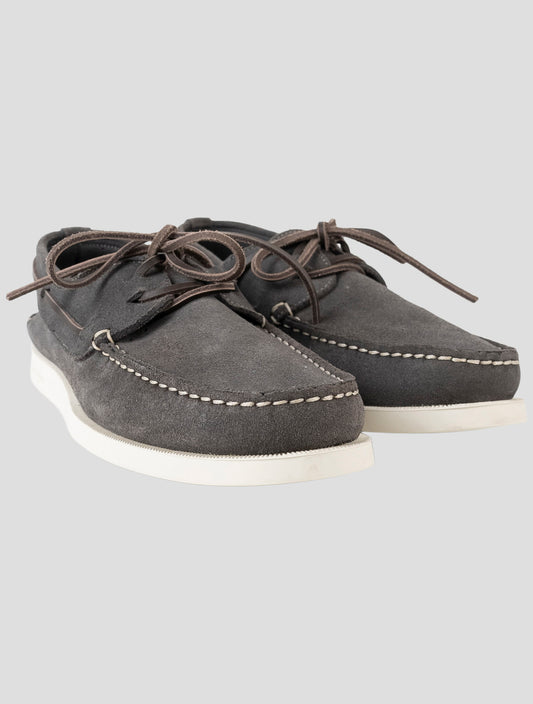 Kiton Gray Leather Suede Loafers