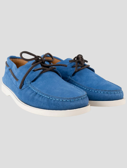 Kiton Blue Leather Suede Loafers