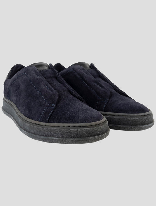Kiton Blue Leather Suede Sneakers