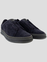 Kiton Blue Leather Suede Sneakers