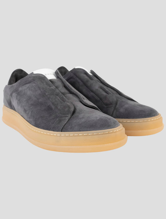Kiton Gray Leather Suede Sneakers