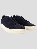 Kiton Blue Leather Suede Sneakers