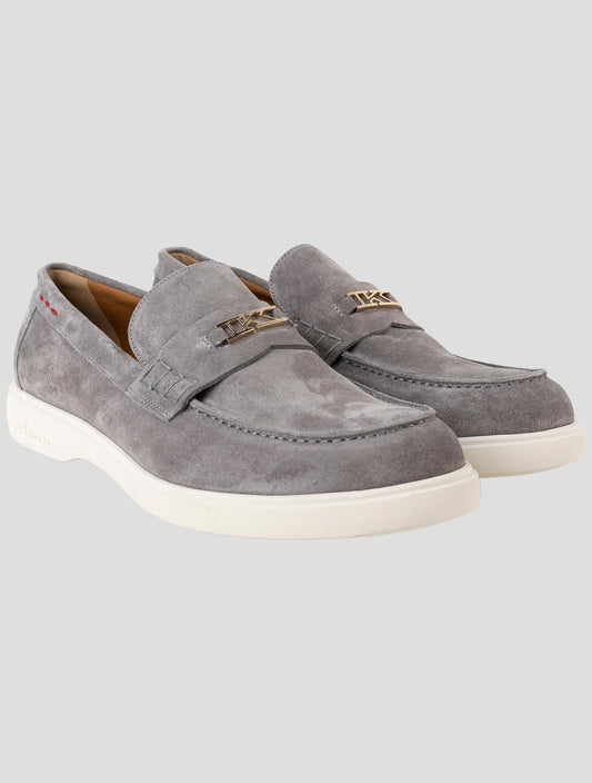 Kiton Gray Leather Suede Loafers