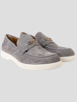 Kiton Gray Leather Suede Loafers
