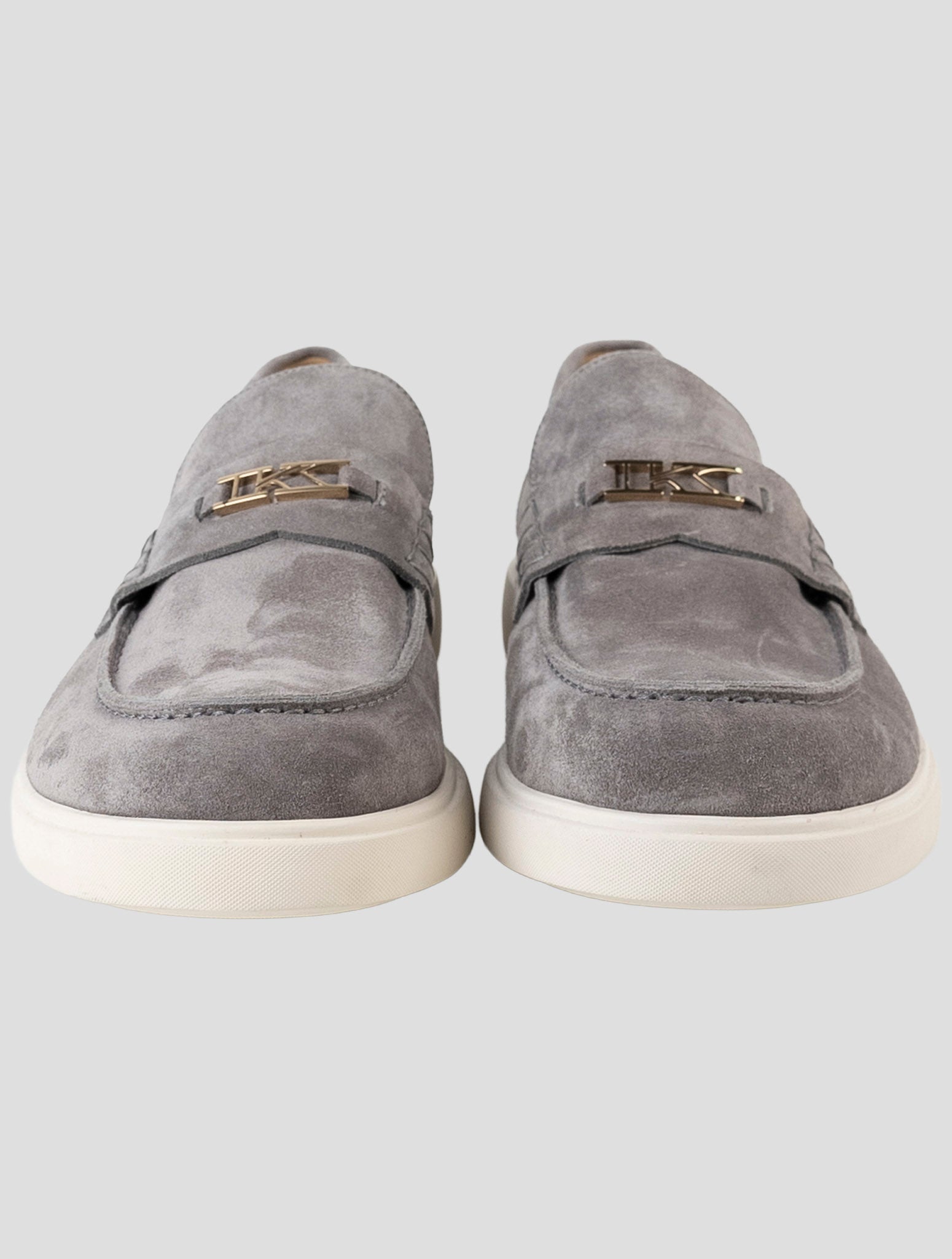 Kiton Gray Leather Suede Loafers