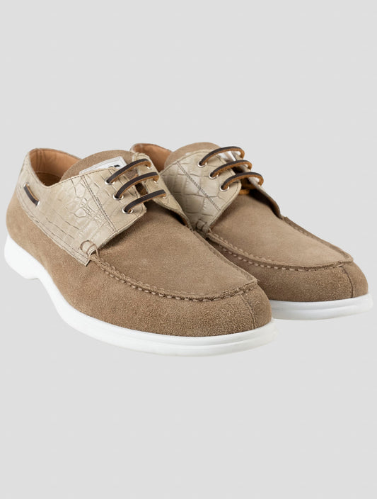 Kiton Beige Crocodile Leather Suede Loafers