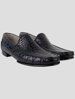 Kiton Blue Leather Crocodile Loafers