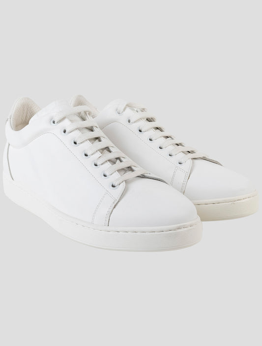 Kiton White Leather Crocodile Leather Suede Sneakers