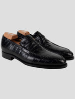 Kiton Black Leather Crocodile Loafers