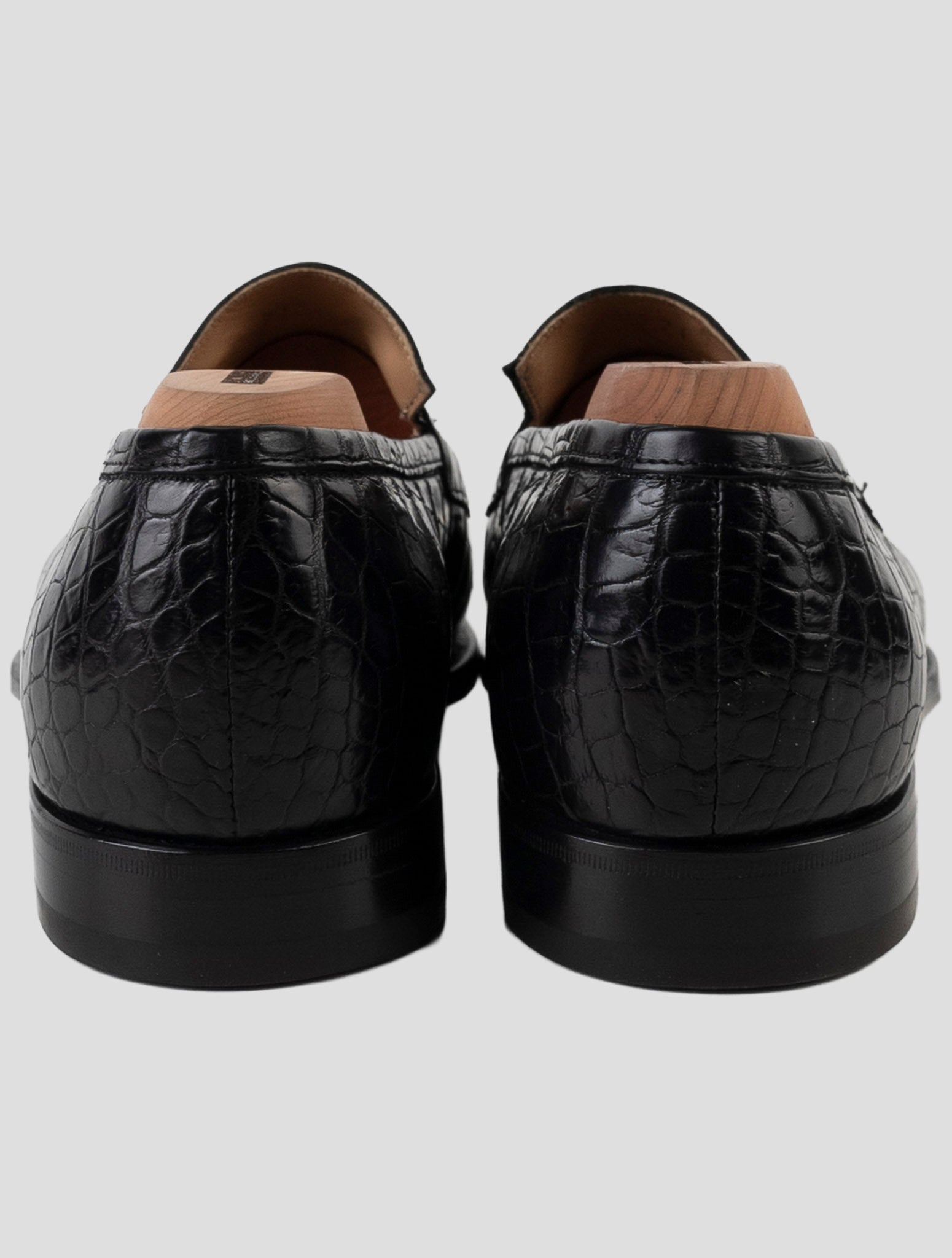 Kiton Black Leather Crocodile Loafers