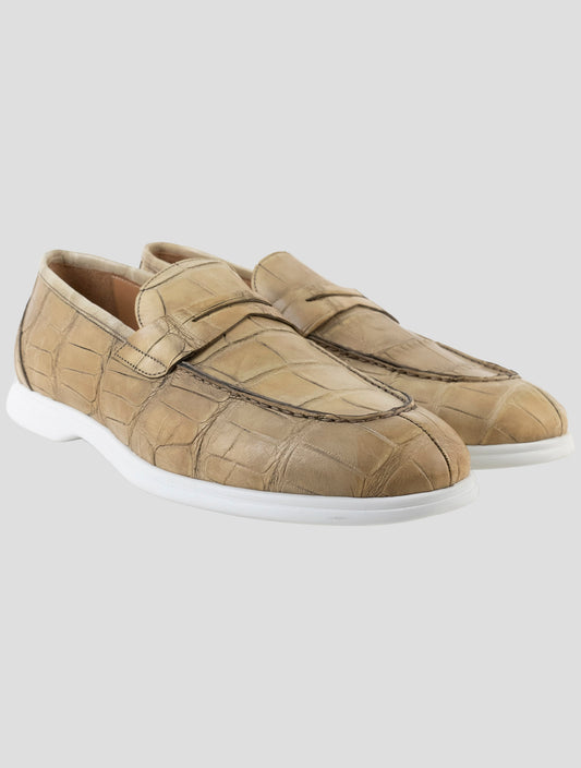 Kiton beige Leather Crocodile Loafers