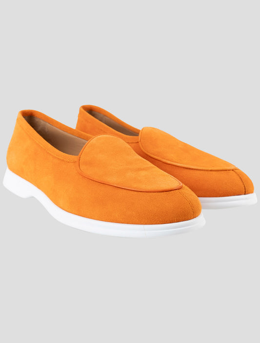 Kiton Orange Leather Suede Loafers