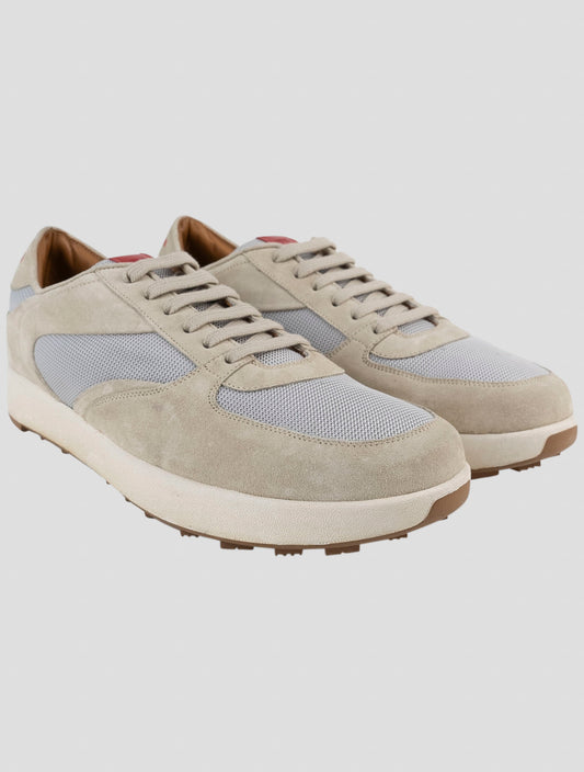 Kiton Beige Pl Leather Suede Sneakers