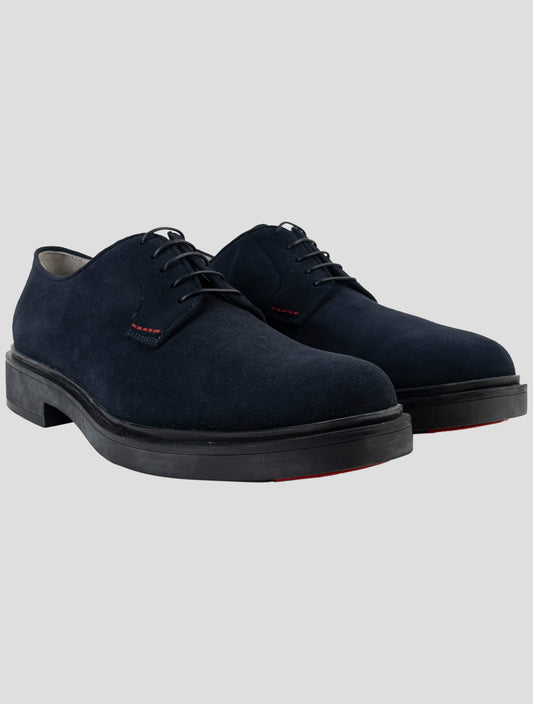 Kiton Blue Leather Suede Dress Shoes