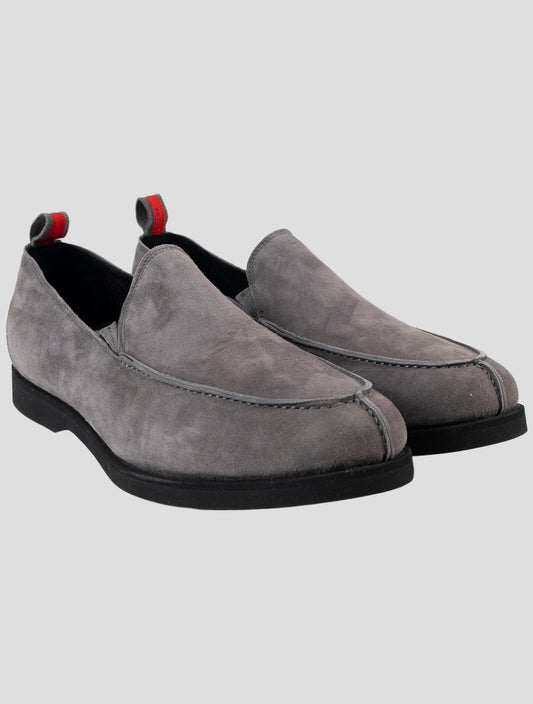 Kiton Gray Leather Suede Loafers