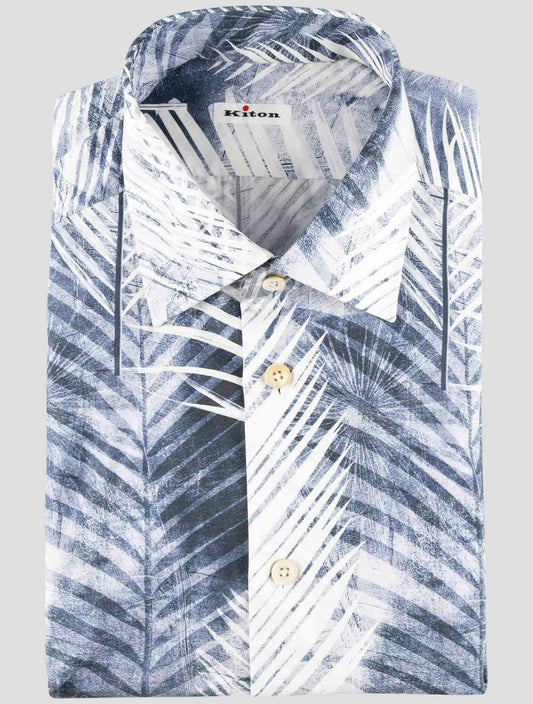 Kiton Blue White Cotton Shirt