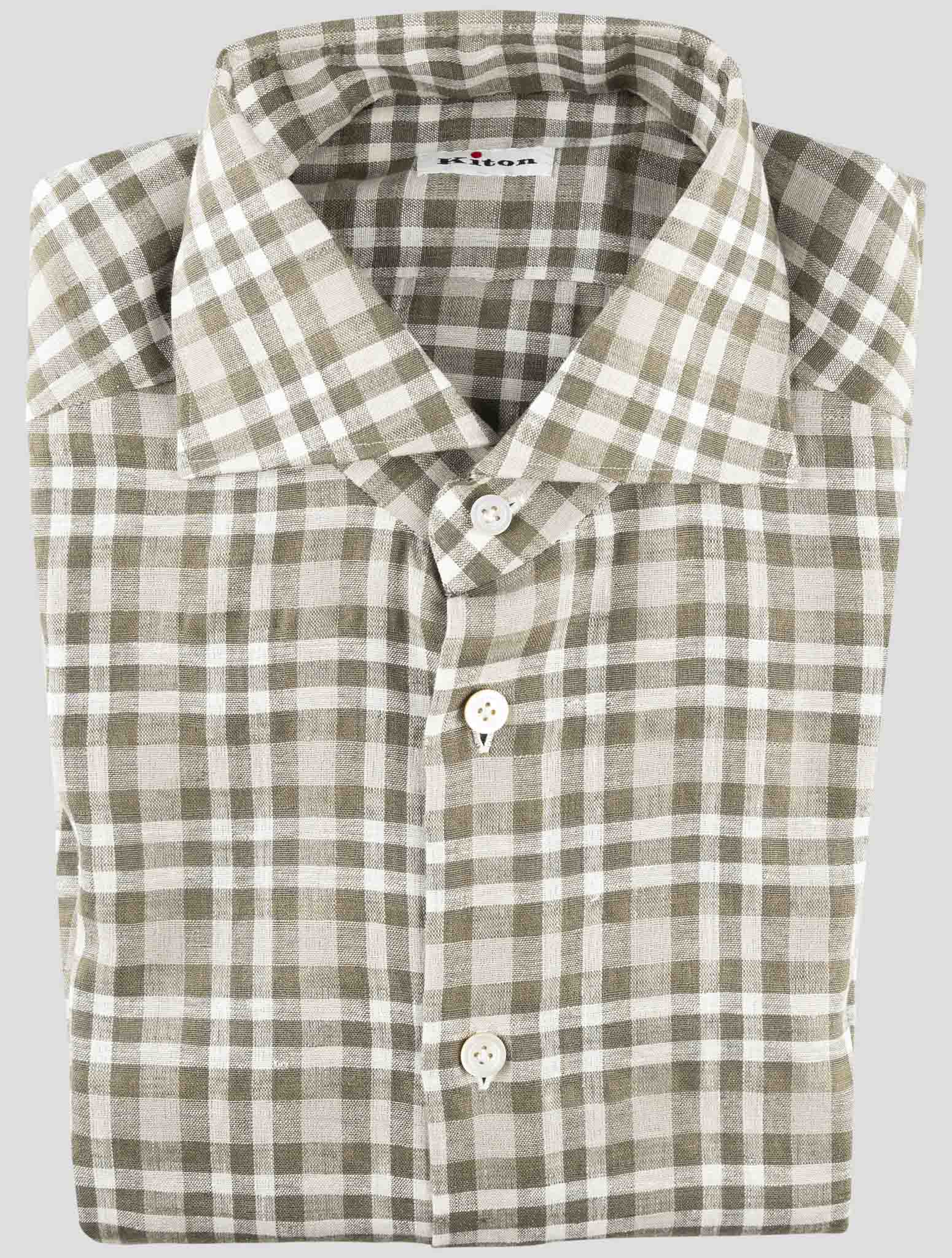 Kiton Green White Linen Pl Ea Shirt