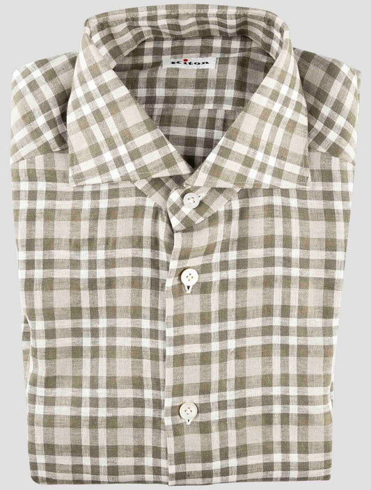Kiton Green White Linen Pl Ea Shirt