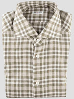 Kiton Green White Linen Pl Ea Shirt