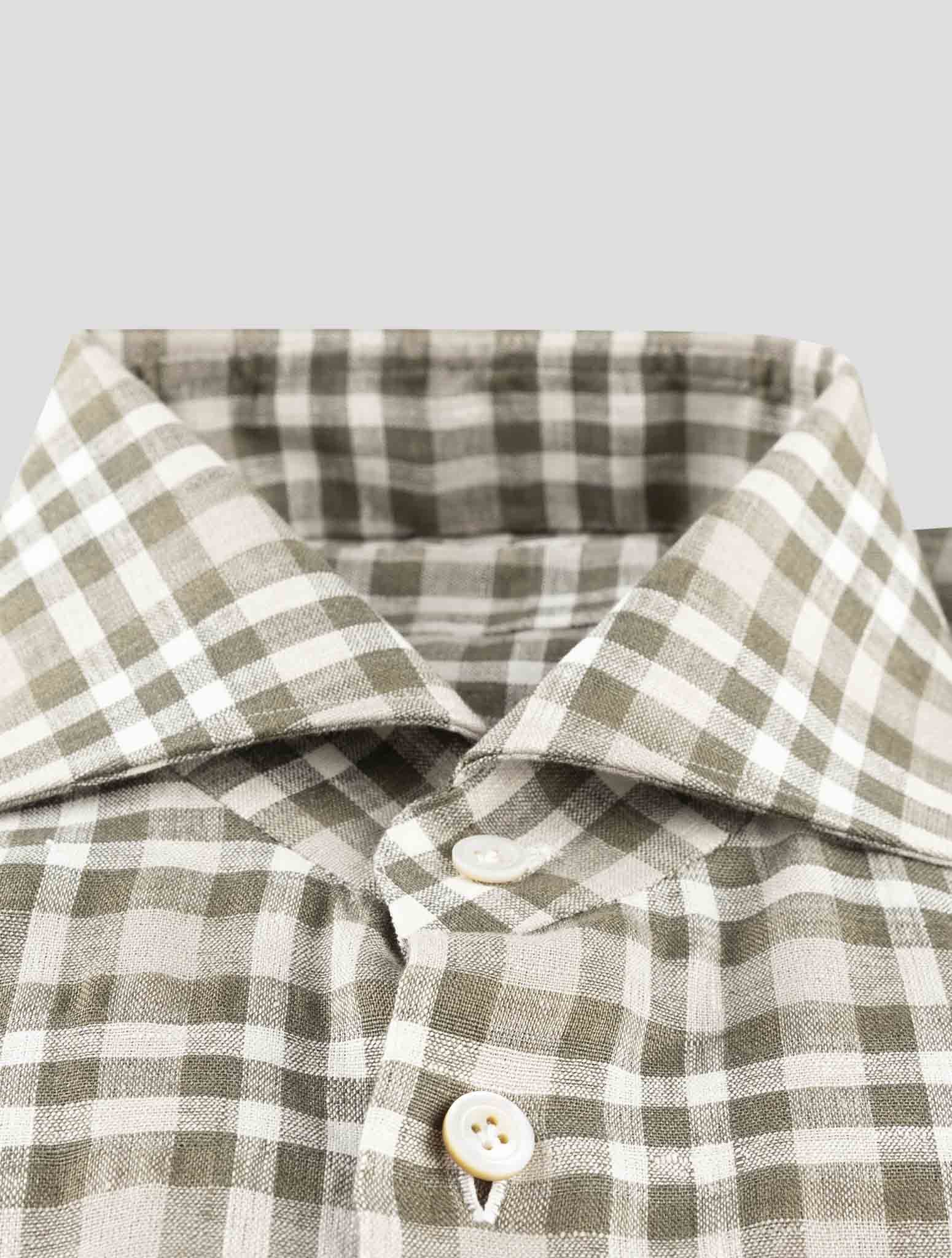 Kiton Green White Linen Pl Ea Shirt