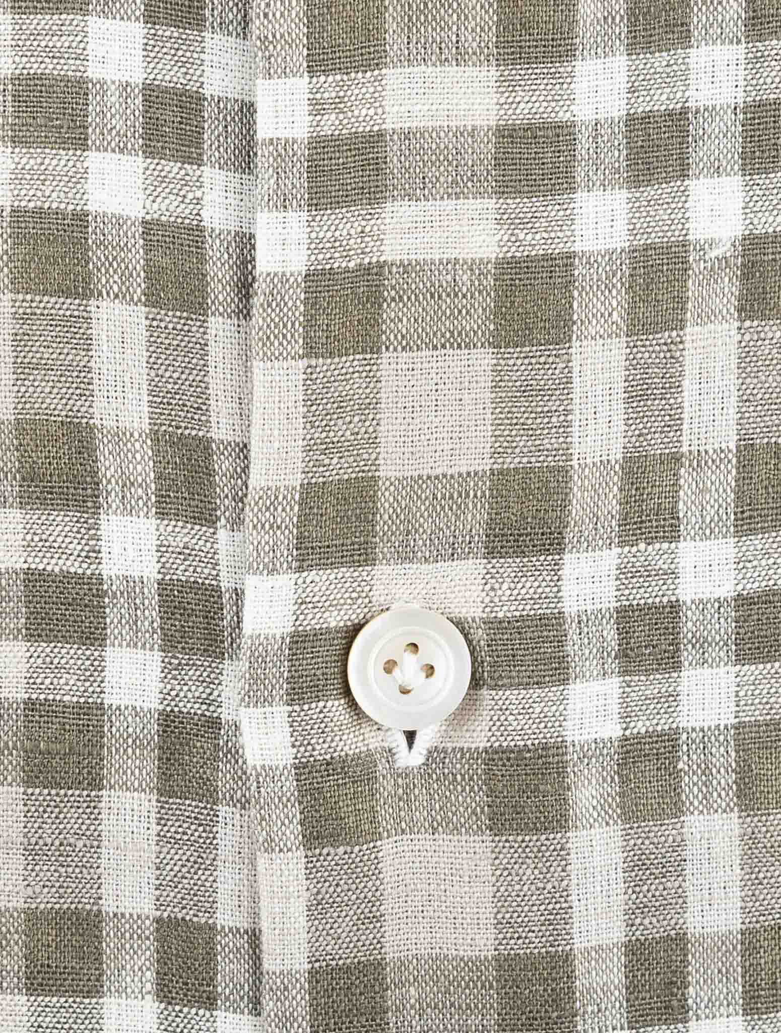Kiton Green White Linen Pl Ea Shirt