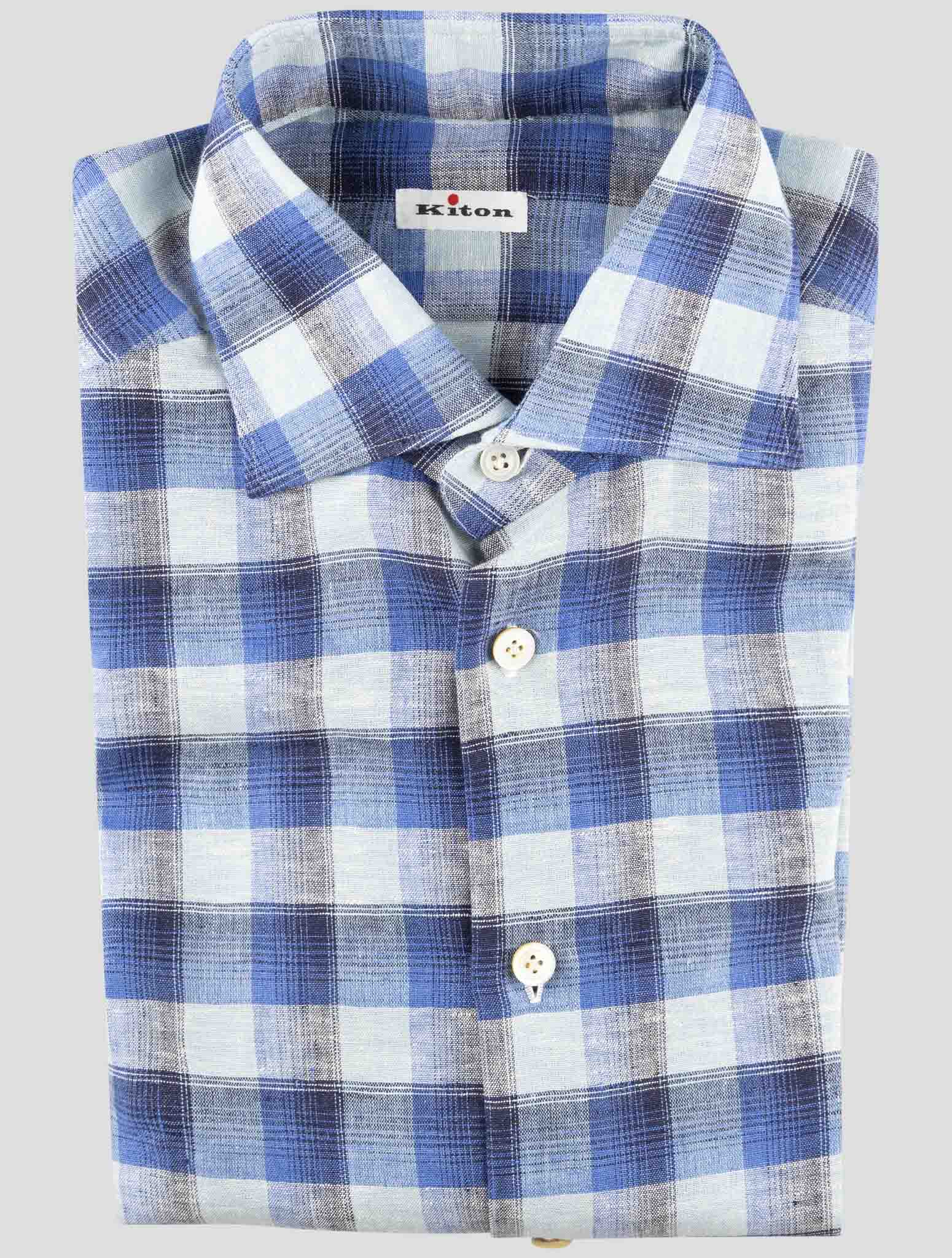 Kiton Blue Linen Pl Ea Shirt
