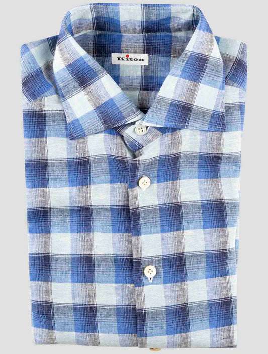 Kiton Blue Linen Pl Ea Shirt