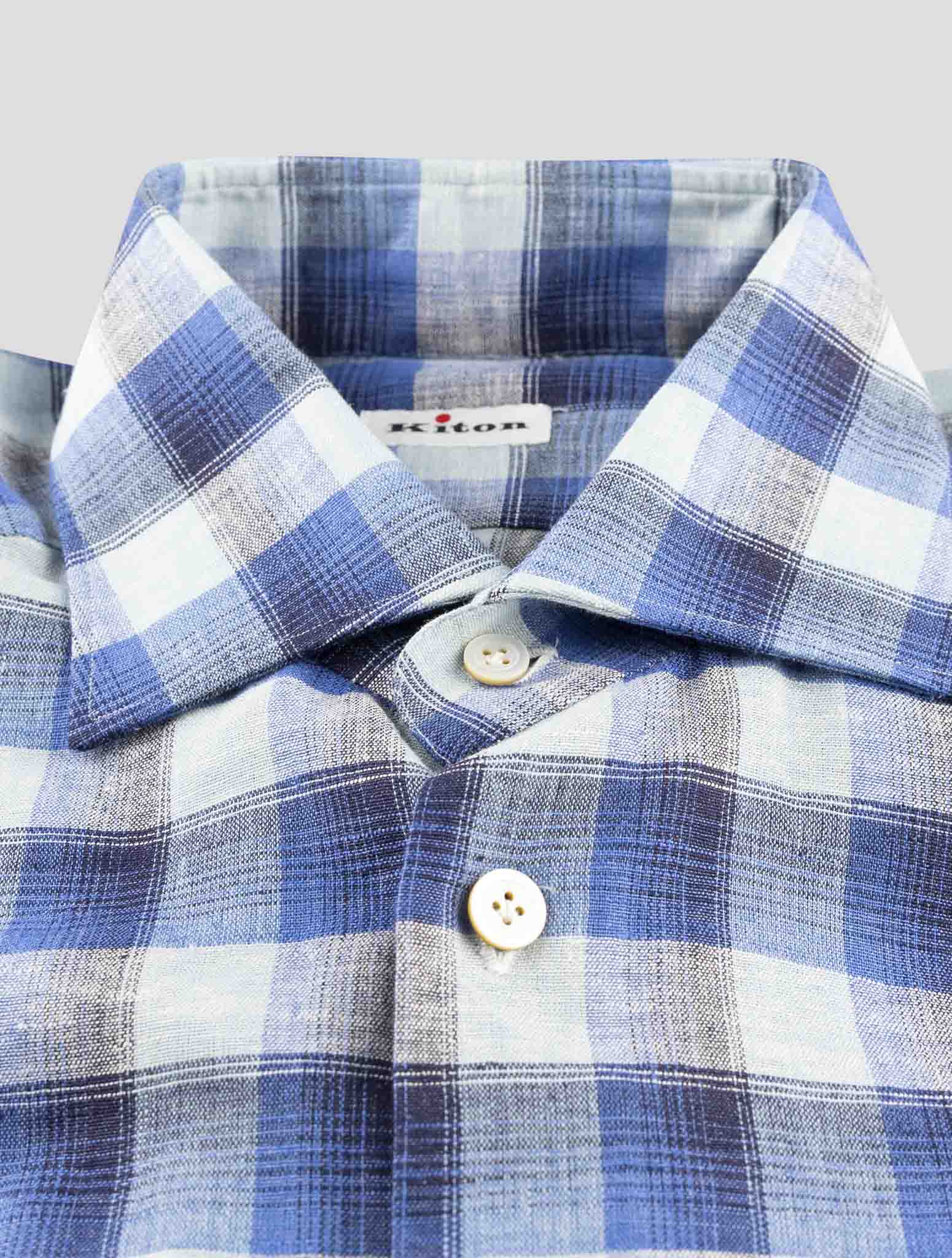 Kiton Blue Linen Pl Ea Shirt