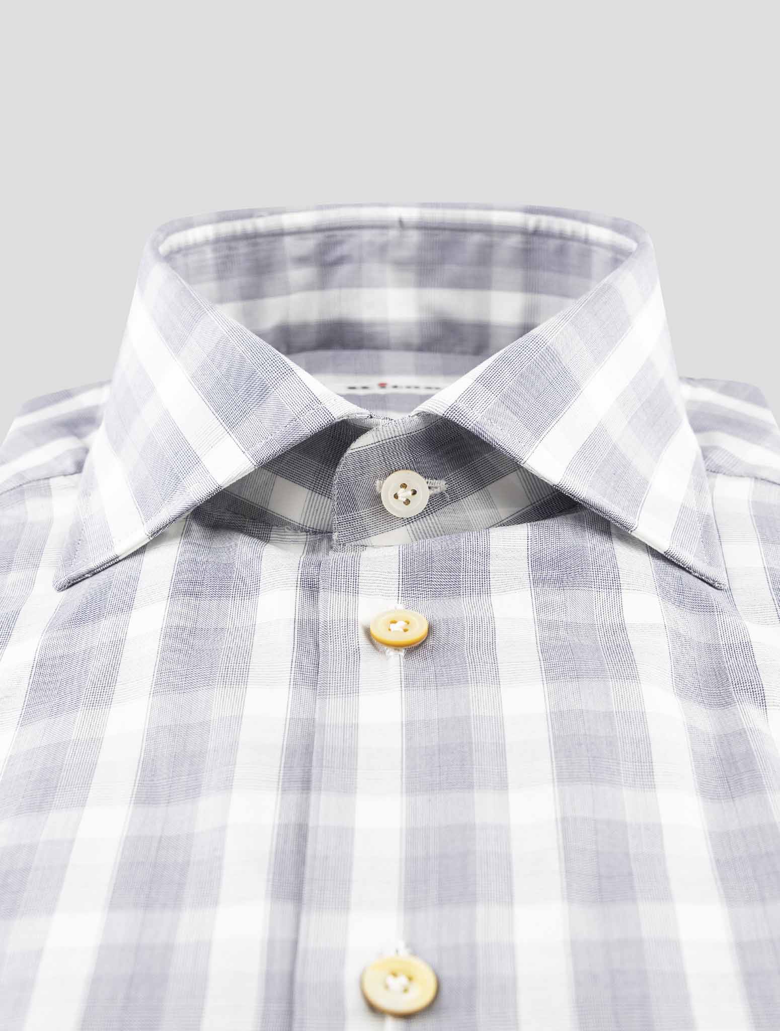 Kiton Gray White Cotton Shirt