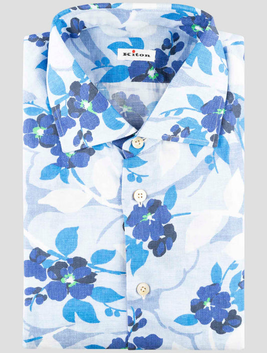 Kiton Blue Cotton Linen Shirt