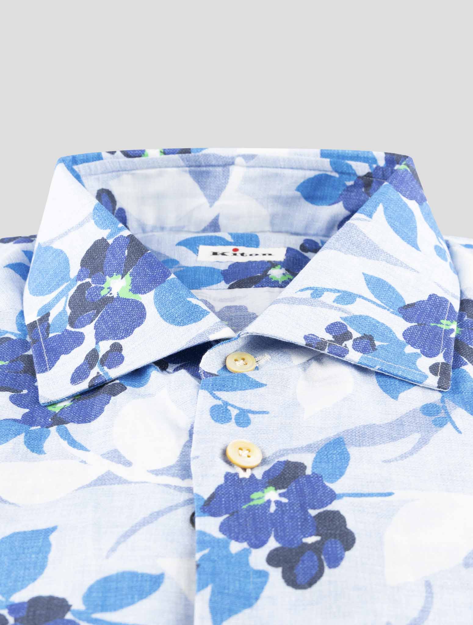 Kiton Blue Cotton Linen Shirt