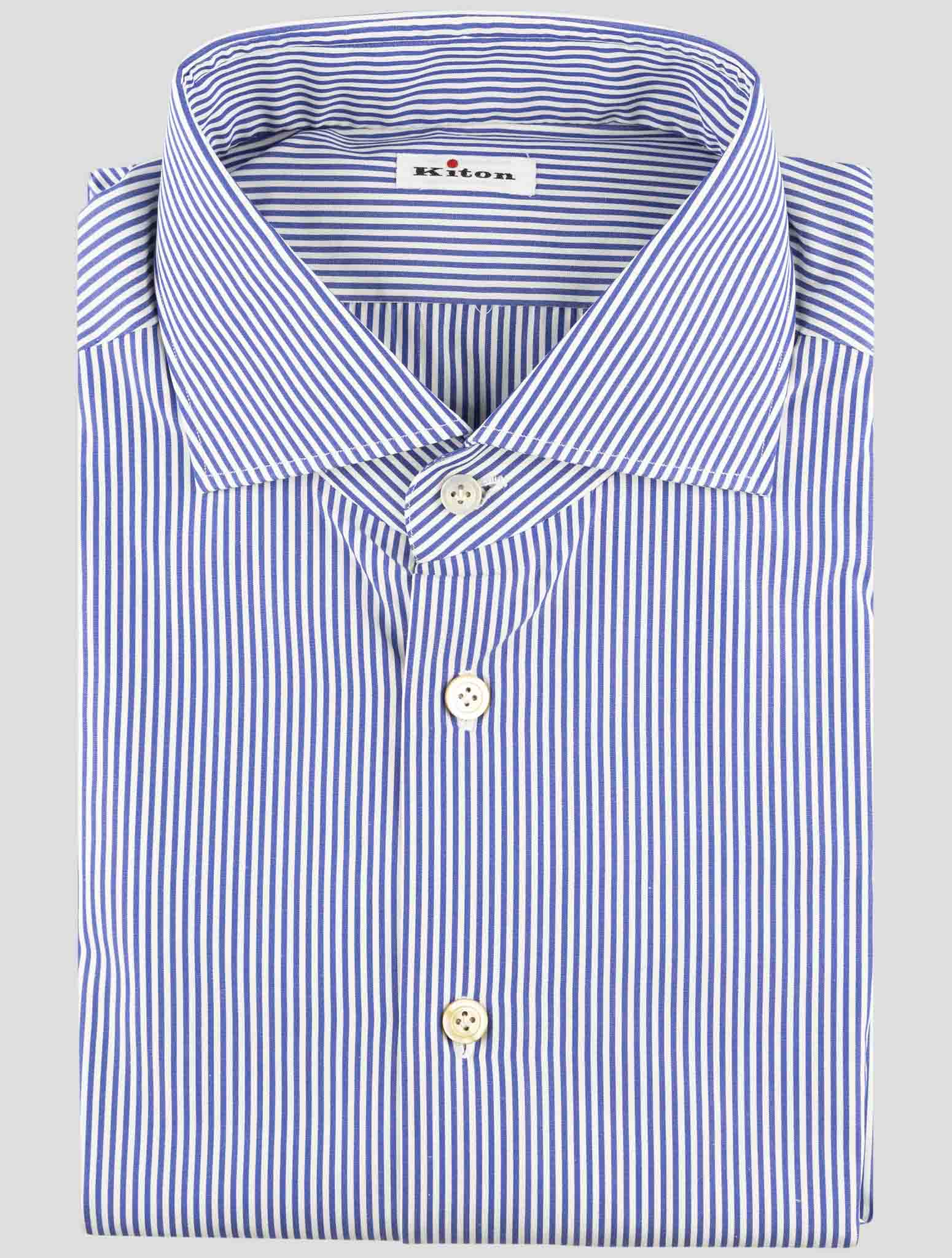 Kiton Blue White Cotton Linen Shirt