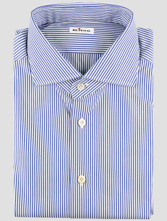 Kiton Blue White Cotton Linen Shirt