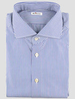 Kiton Blue White Cotton Linen Shirt