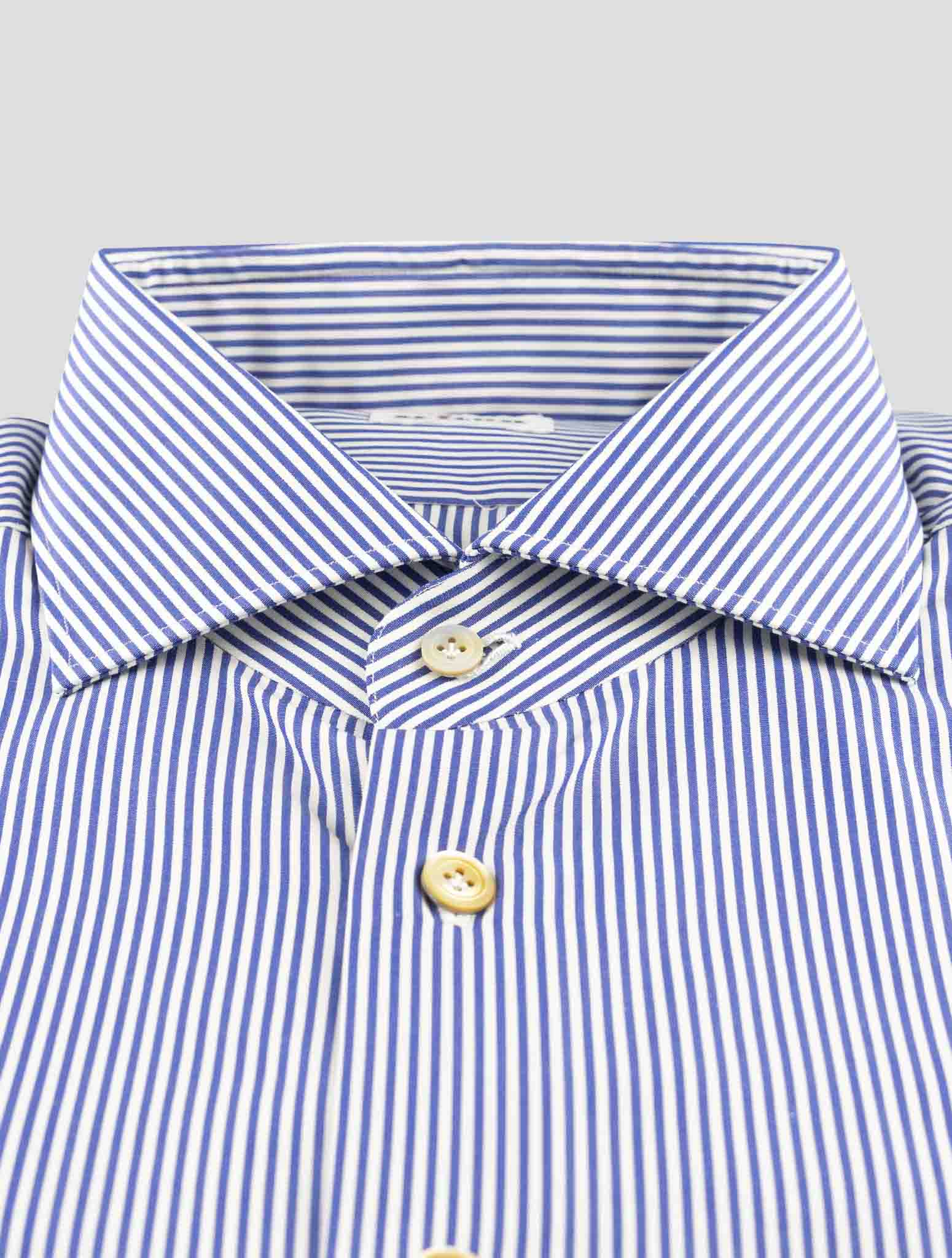 Kiton Blue White Cotton Linen Shirt