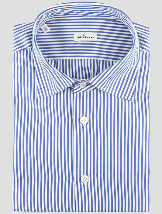 Kiton Blue White Cotton Shirt