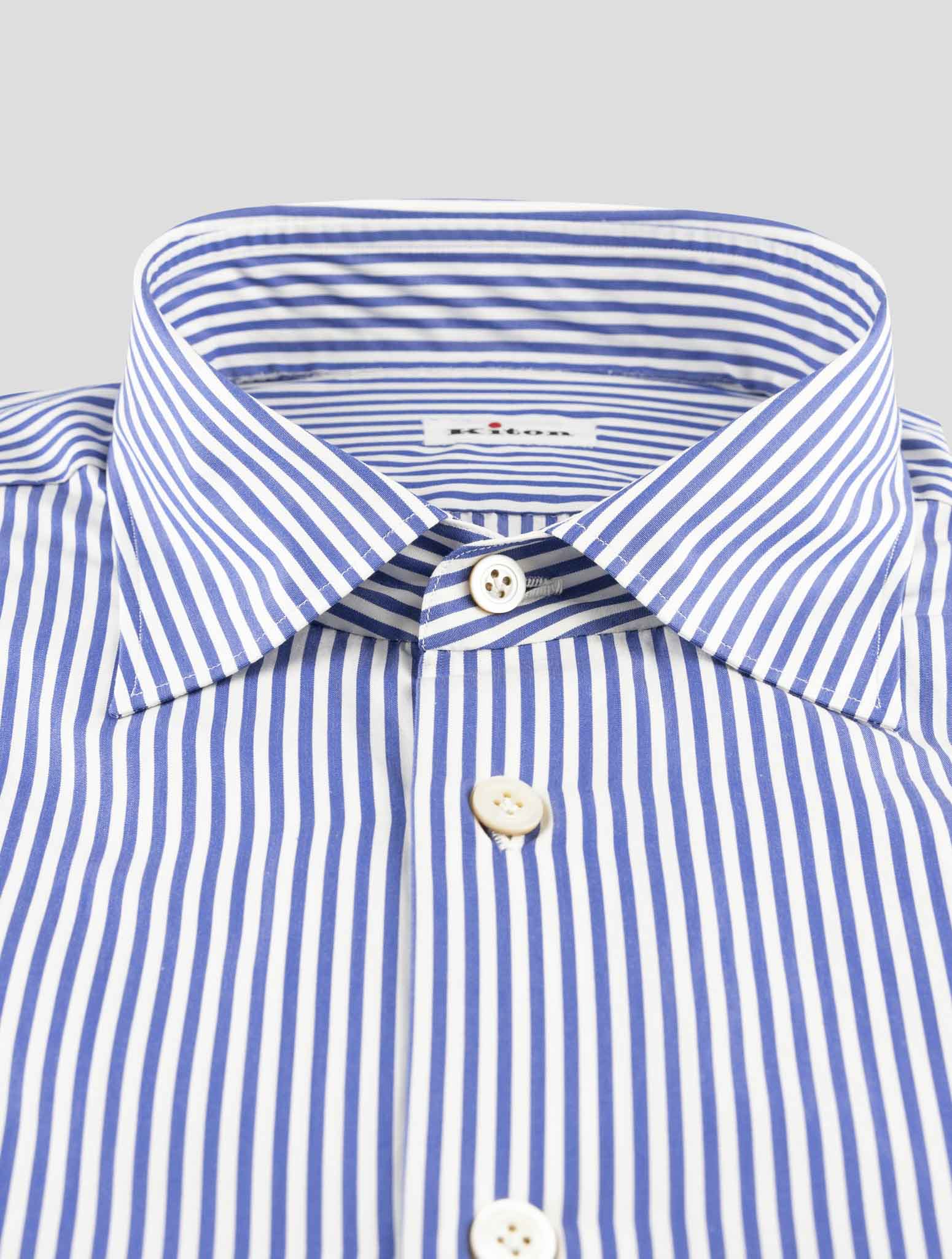 Kiton Blue White Cotton Shirt