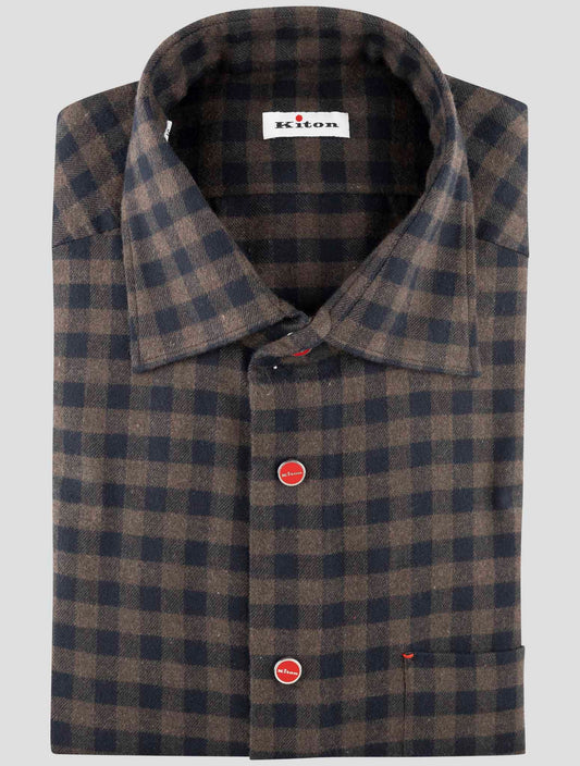 Kiton Blue Brown Cotton Shirt