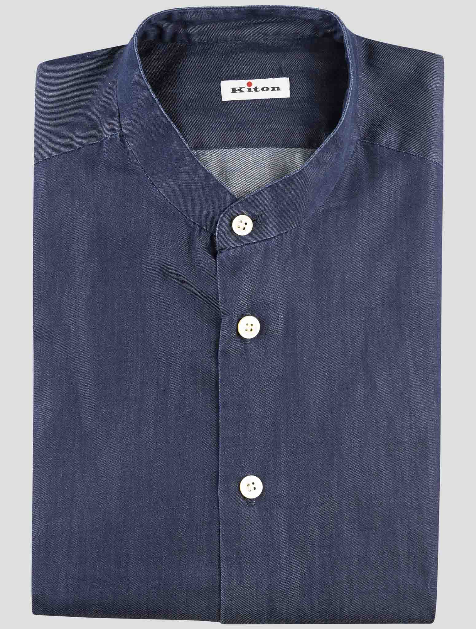 Kiton Blue Cotton Korean Shirt