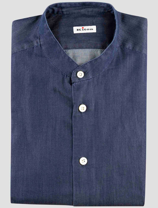Kiton Blue Cotton Korean Shirt