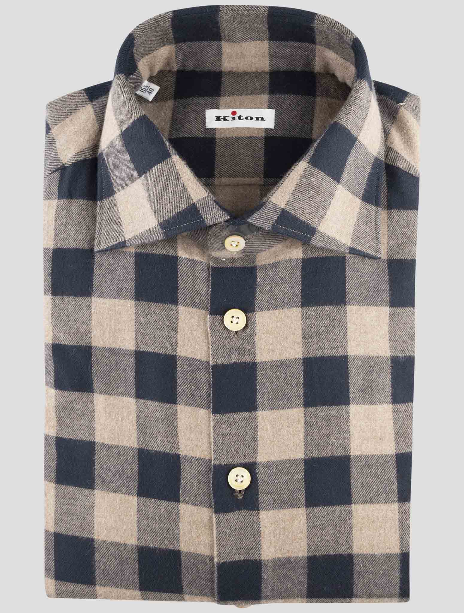 Kiton Blue Brown Cotton Shirt