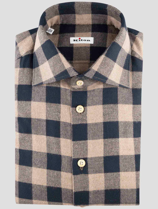 Kiton Blue Brown Cotton Shirt