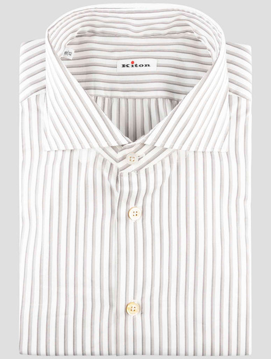 Kiton White Gray Cotton Shirt